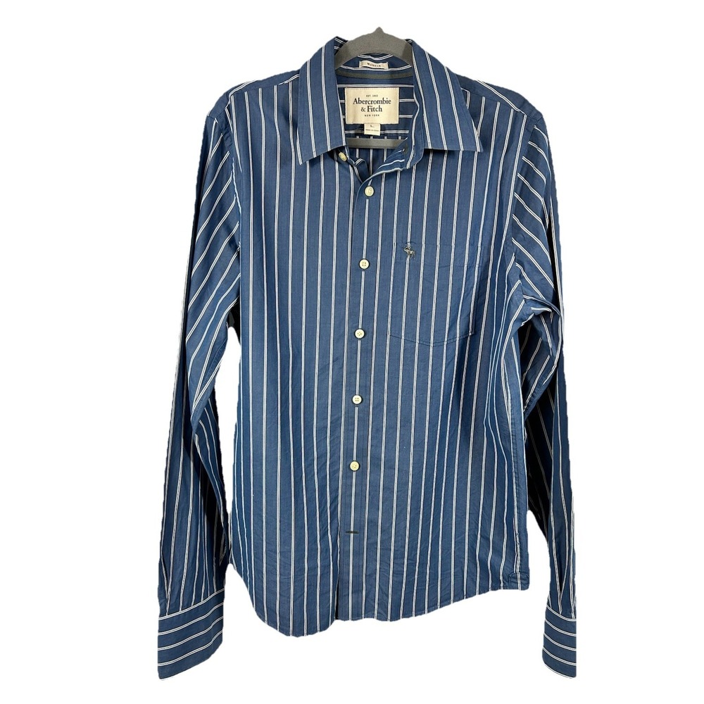 Abercrombie & Fitch Muscle Fit Shirt Mens Large Navy Striped Preppy Coastal Y2K
